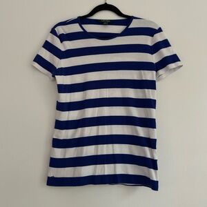 Lauren‎ Ralph Lauren Blue and White Fitted Short Sleeve T-Shirt